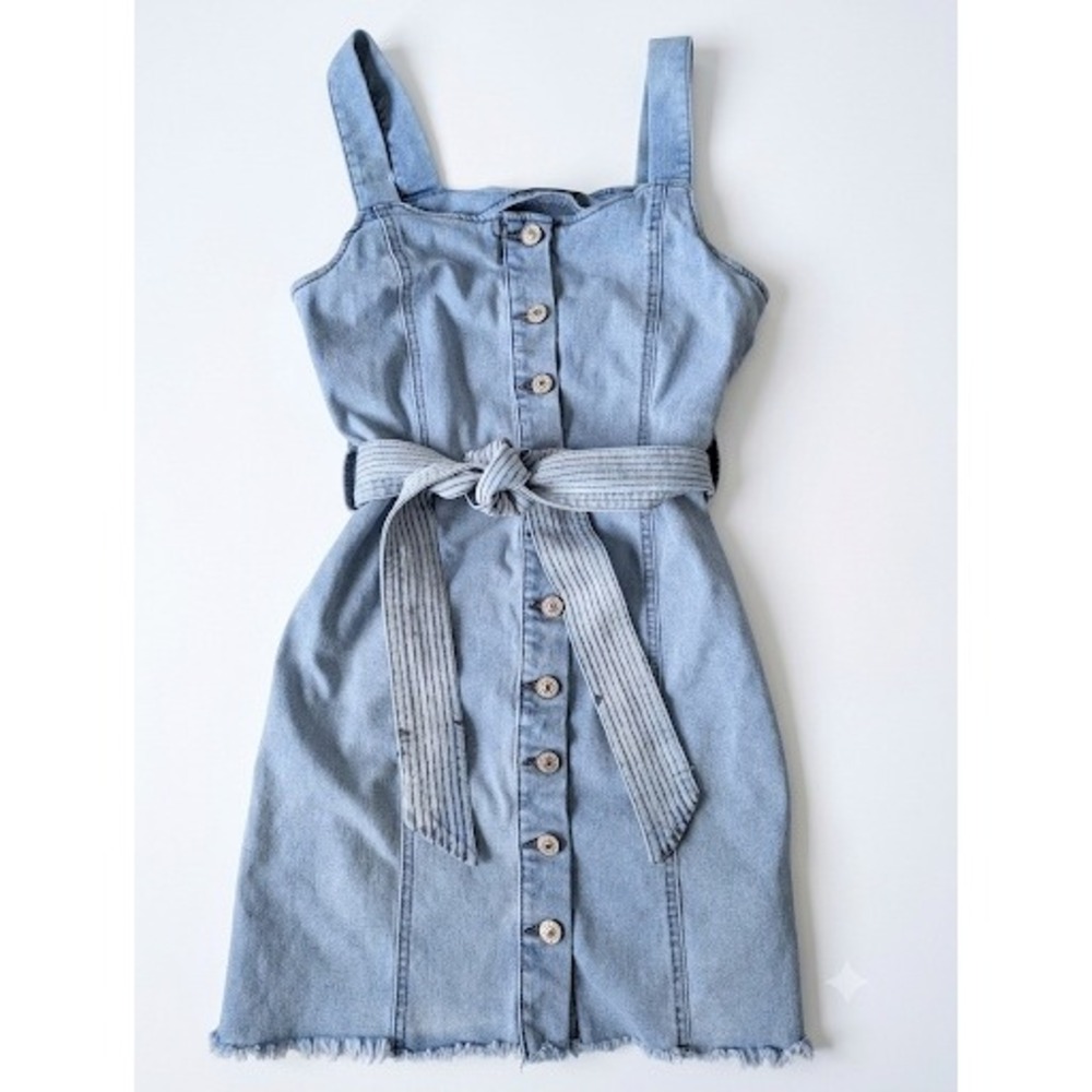 Peace Love Eco by Rewash Denim Mini Dress Light Wash Button Front Blue Medium